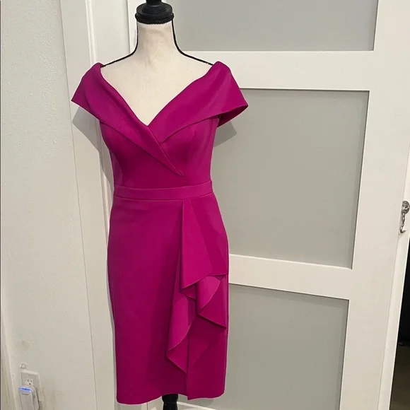 Xscape Fuchsia Asymmetrical Dress - Picture 1 of 4